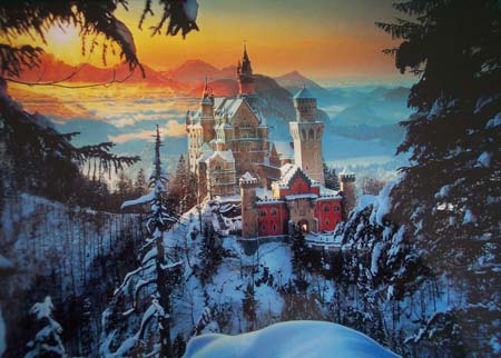 Wintry landscape of Neuschwanstein castle.