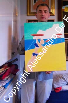 Alessandro with his oil painting.